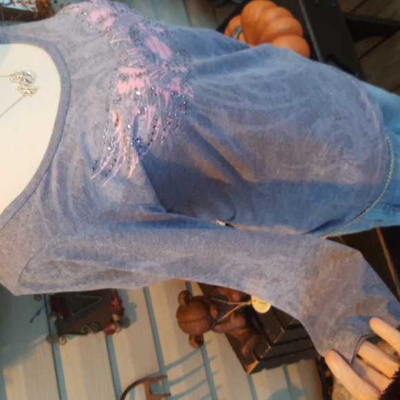 HARLEY-DAVIDSON ♡ Gray|Pink Embellished Rhinestones Detailed Graphics H-D Top S - Picture 8 of 10